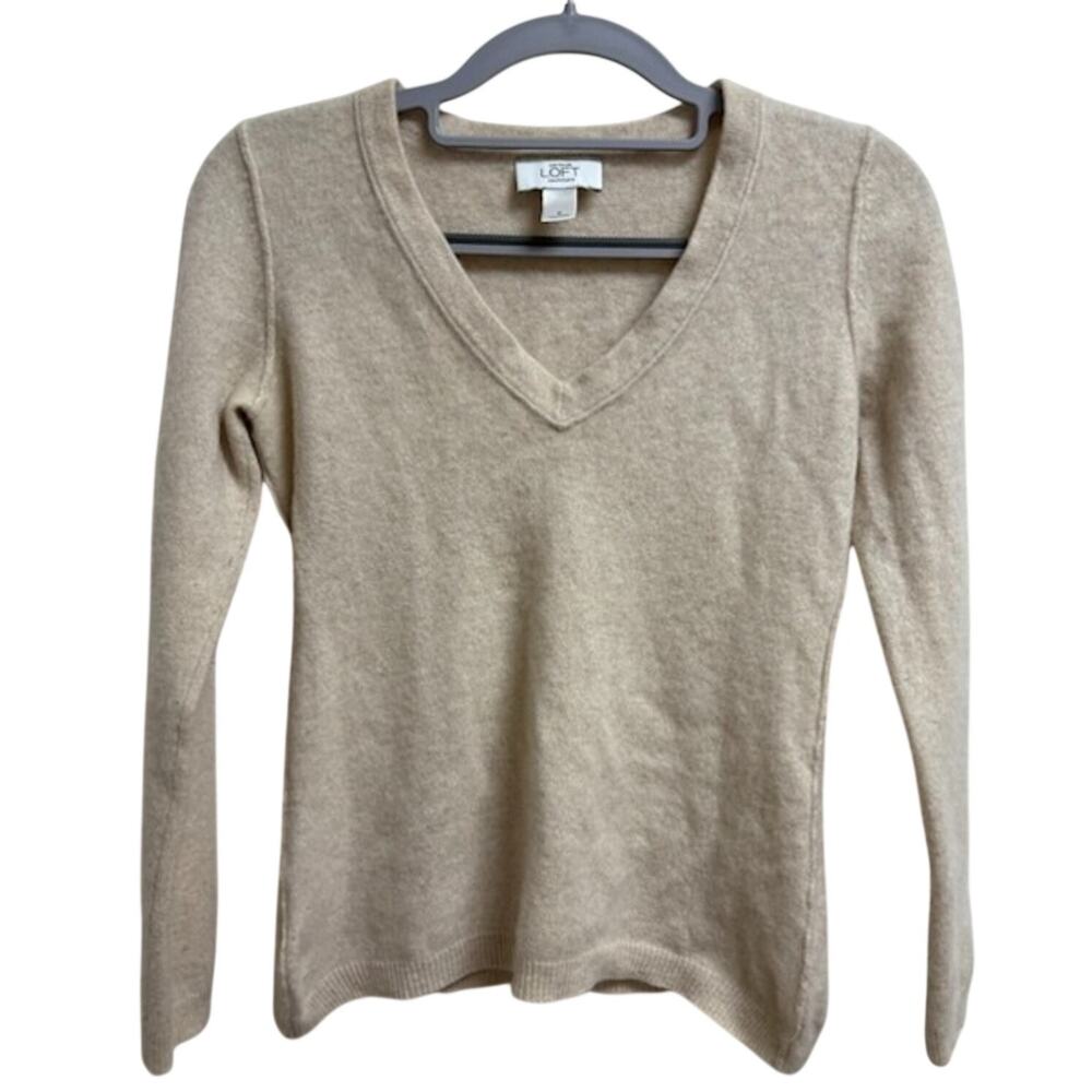 Ann Taylor LOFT 100% Cashmere Sweater Womens Small Ivory V Neck Soft Knit